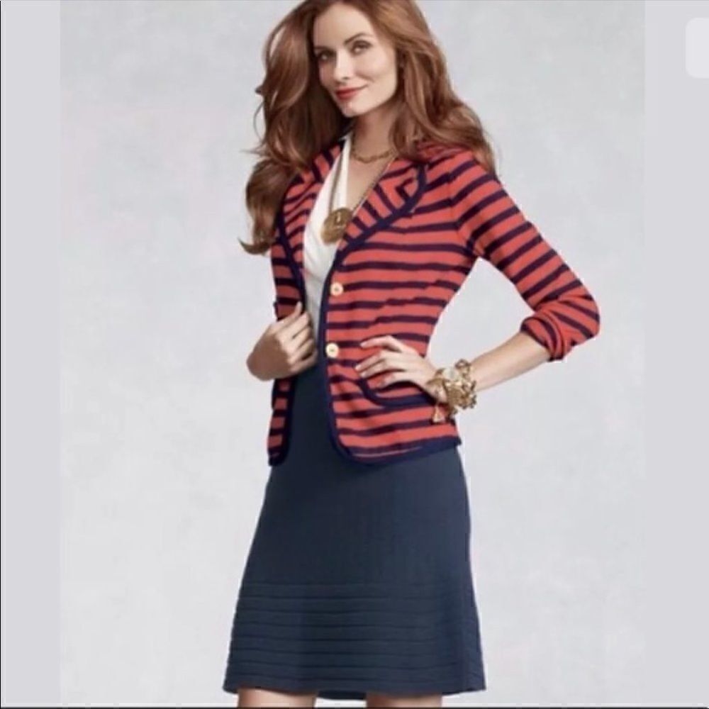 CAbi | Au Revoir Navy/Red Striped Nautical Anchor Blazer 224 | M